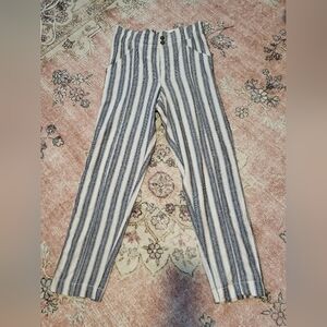 SO High Rise Blue & Ivory Stripe Linen Blend High-Rise Pant Tapered Leg - Size L